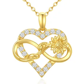 14k Gold Sunflower Heart Necklace for Women Real Gold Flower Infinity Necklace You are My Sunshine Necklace