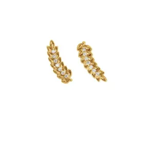 14k Leaf Ear Climber with Diamonds