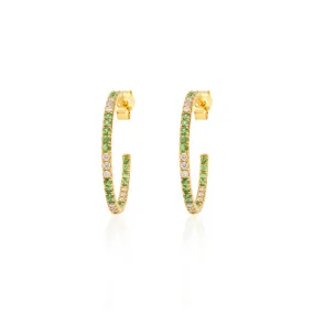 18K Solid Yellow Gold Tsavorite C-Hoop Earrings