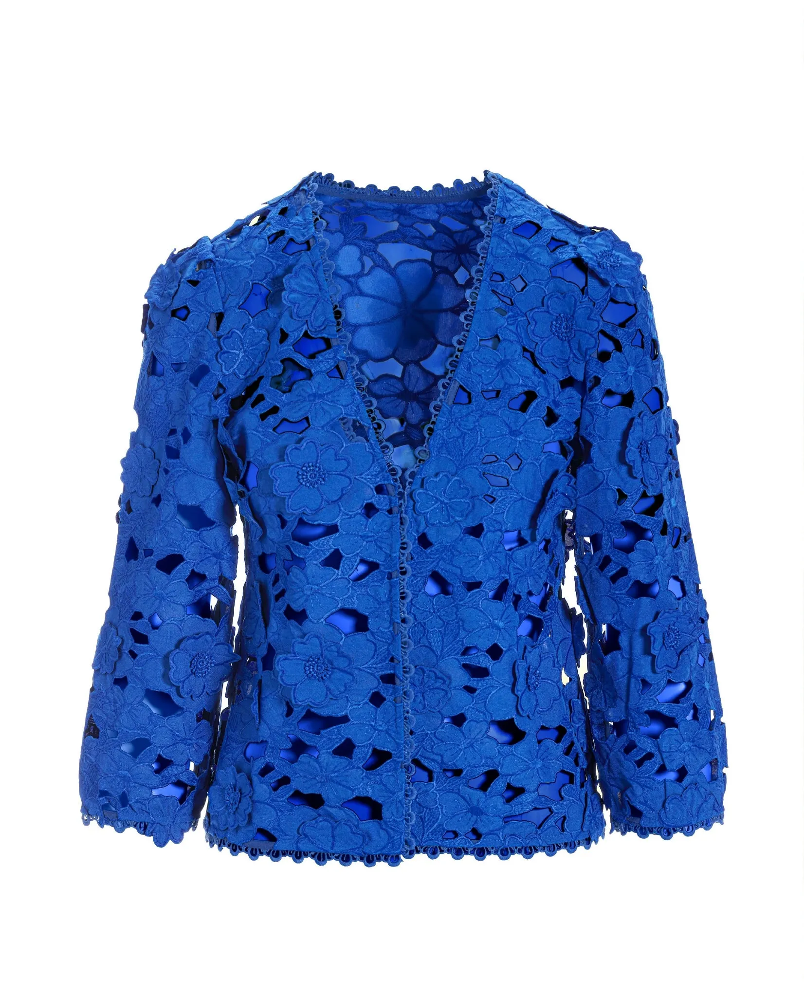 3D floral lace three-quarter sleeve jacket Princess Blue