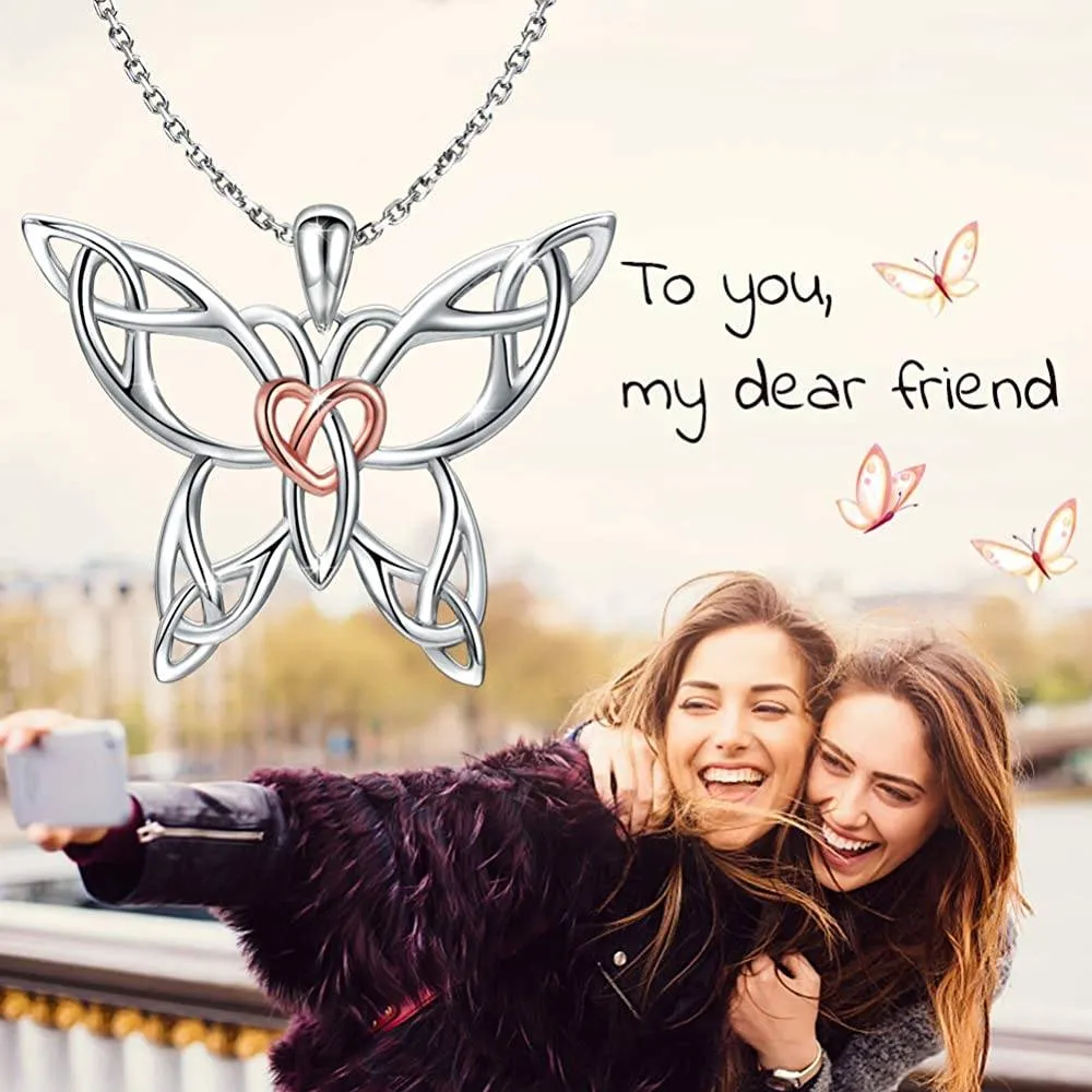 925 Sterling Silver Celtic Butterfly Heart Necklace Good Luck Gift for Ladies Women