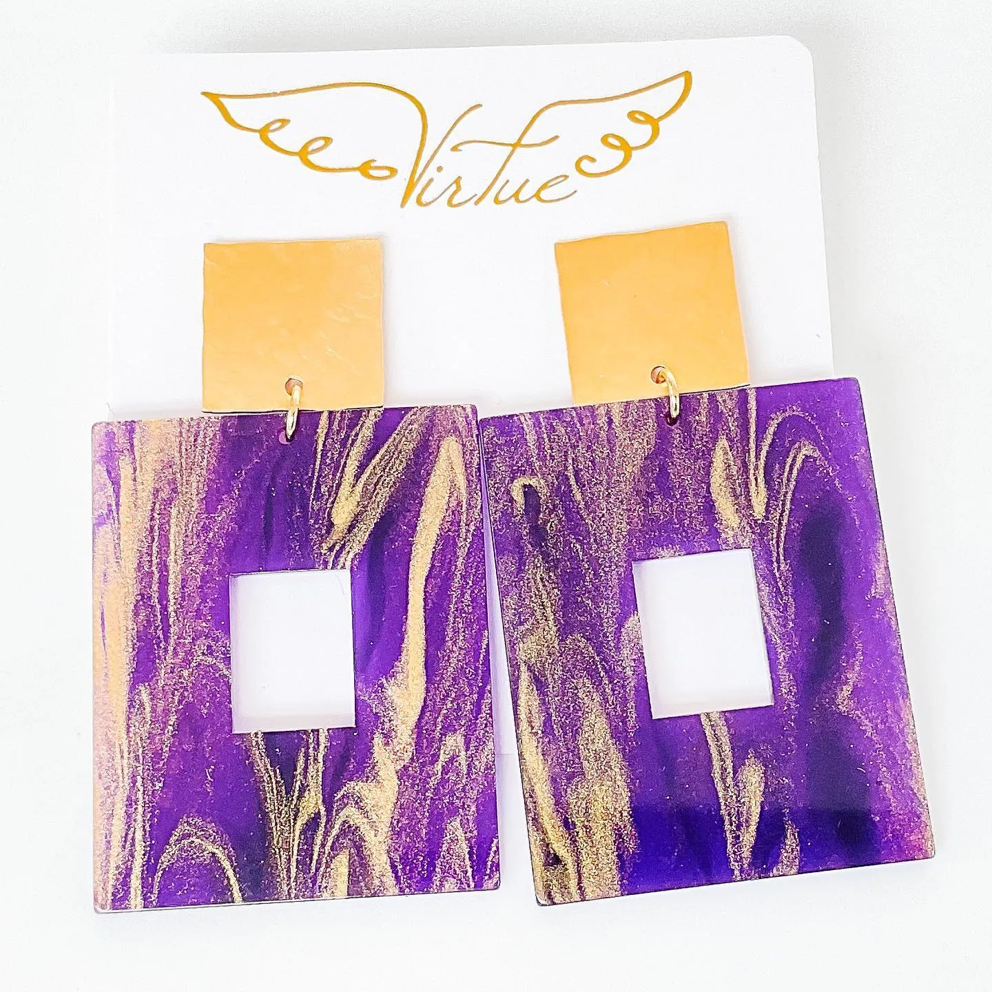 Acrylic Rectangle Earrings in purple by Virtue