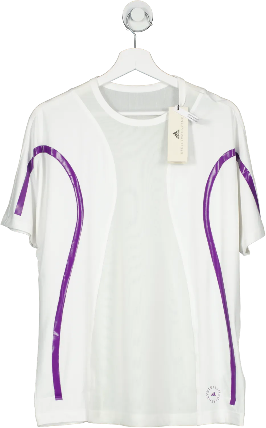 Adidas by Stella Mccartney Conscious  Loose Running Logo Tee In White & Active Purple UK XL