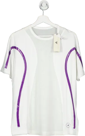 Adidas by Stella Mccartney Conscious  Loose Running Logo Tee In White & Active Purple UK XL