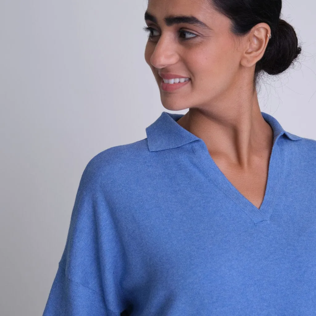 Alicia Organic Cotton Oversized Polo Neck Jumper | Blue Melange