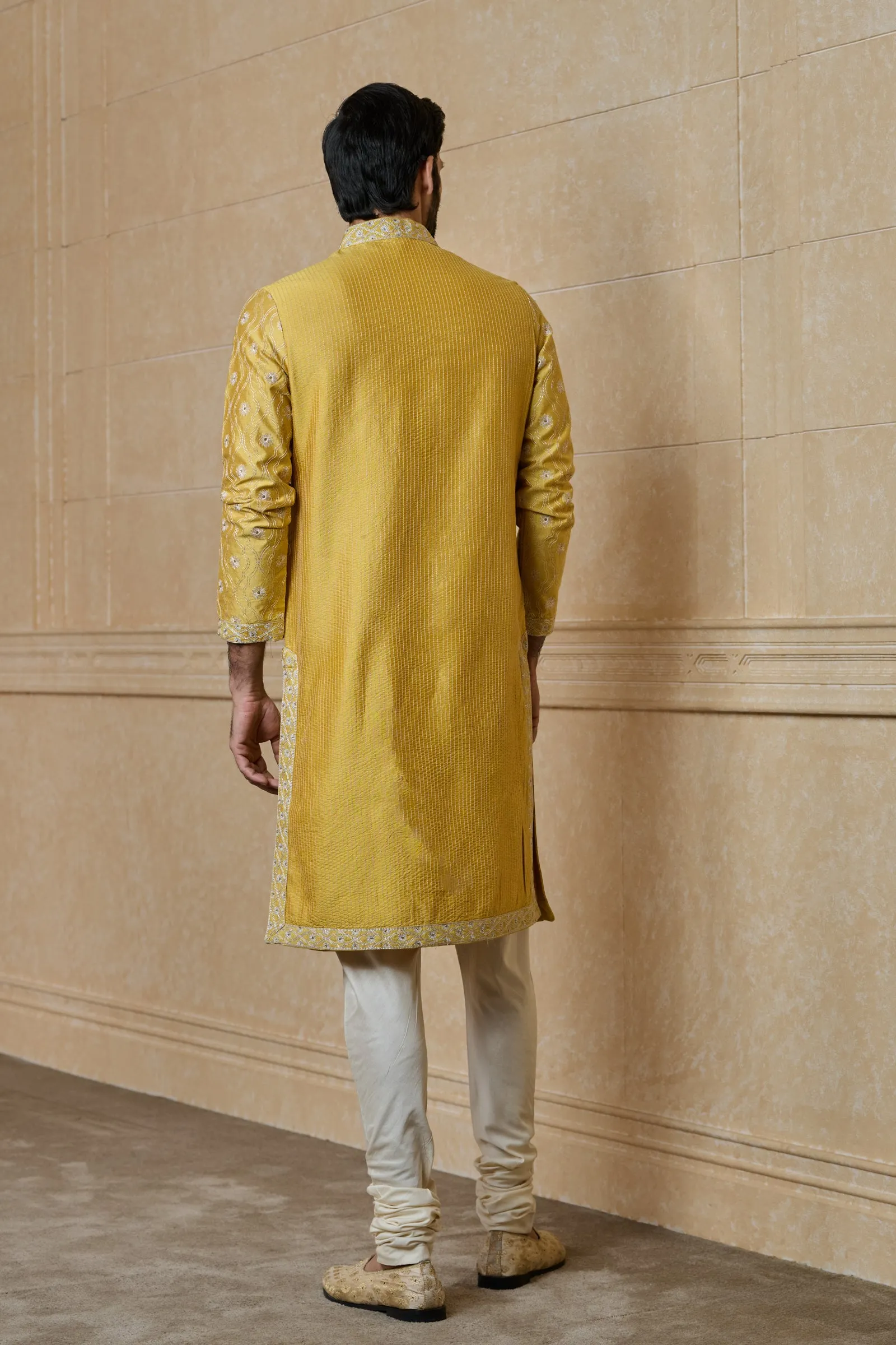 All Over Thread Jaal With Embroidery Neck With Gold Churidar