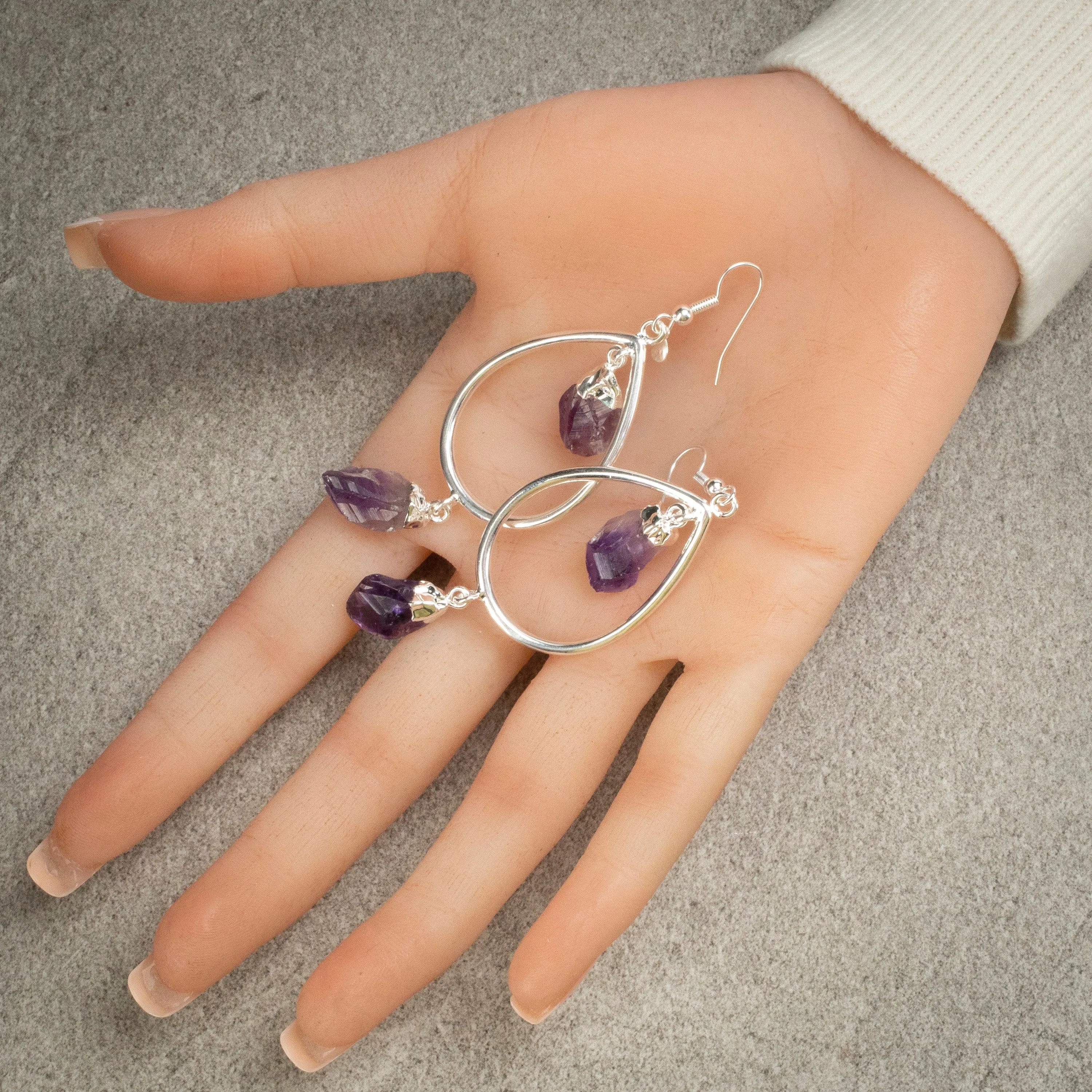 Amethyst Crystal Drop Earrings with French Hook