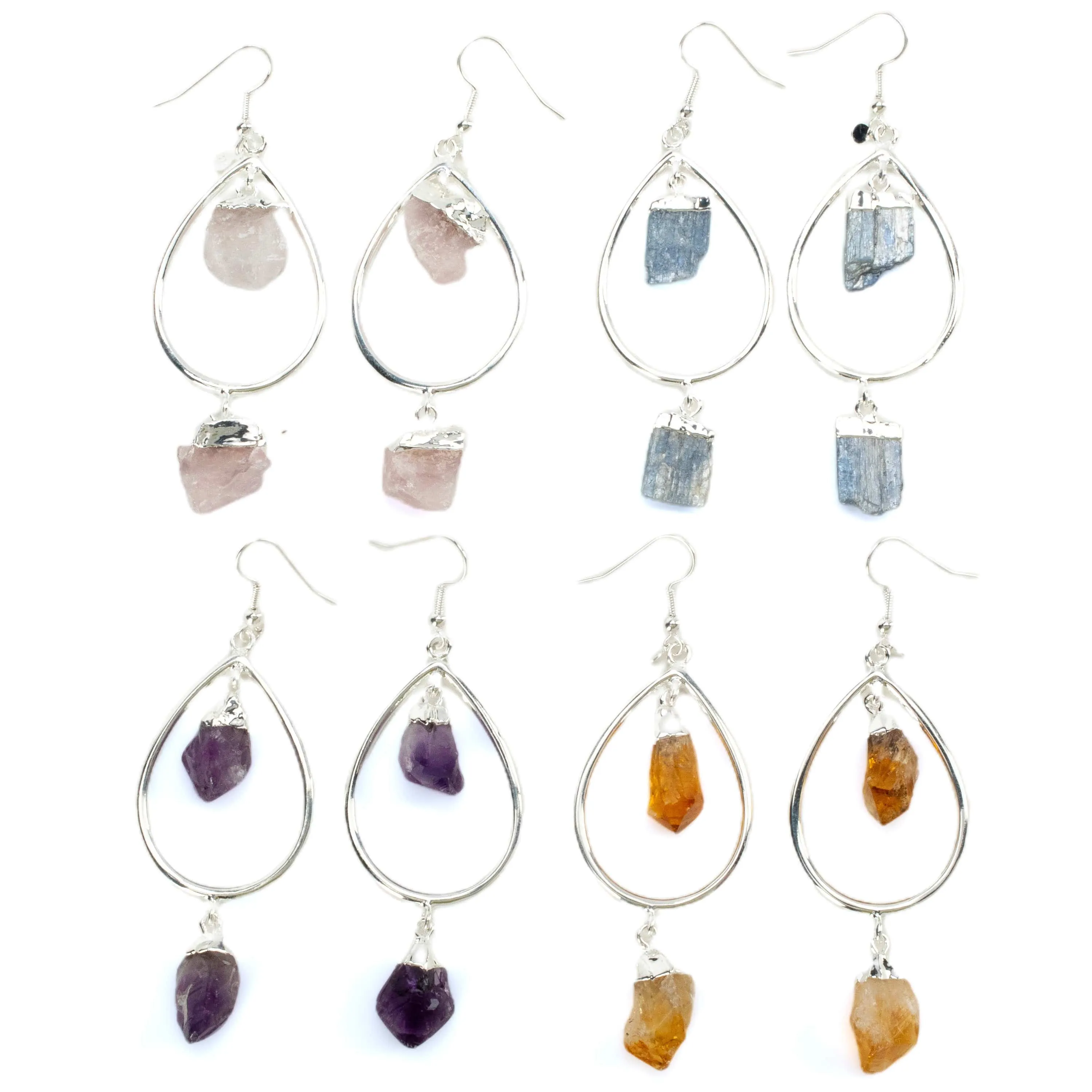 Amethyst Crystal Drop Earrings with French Hook