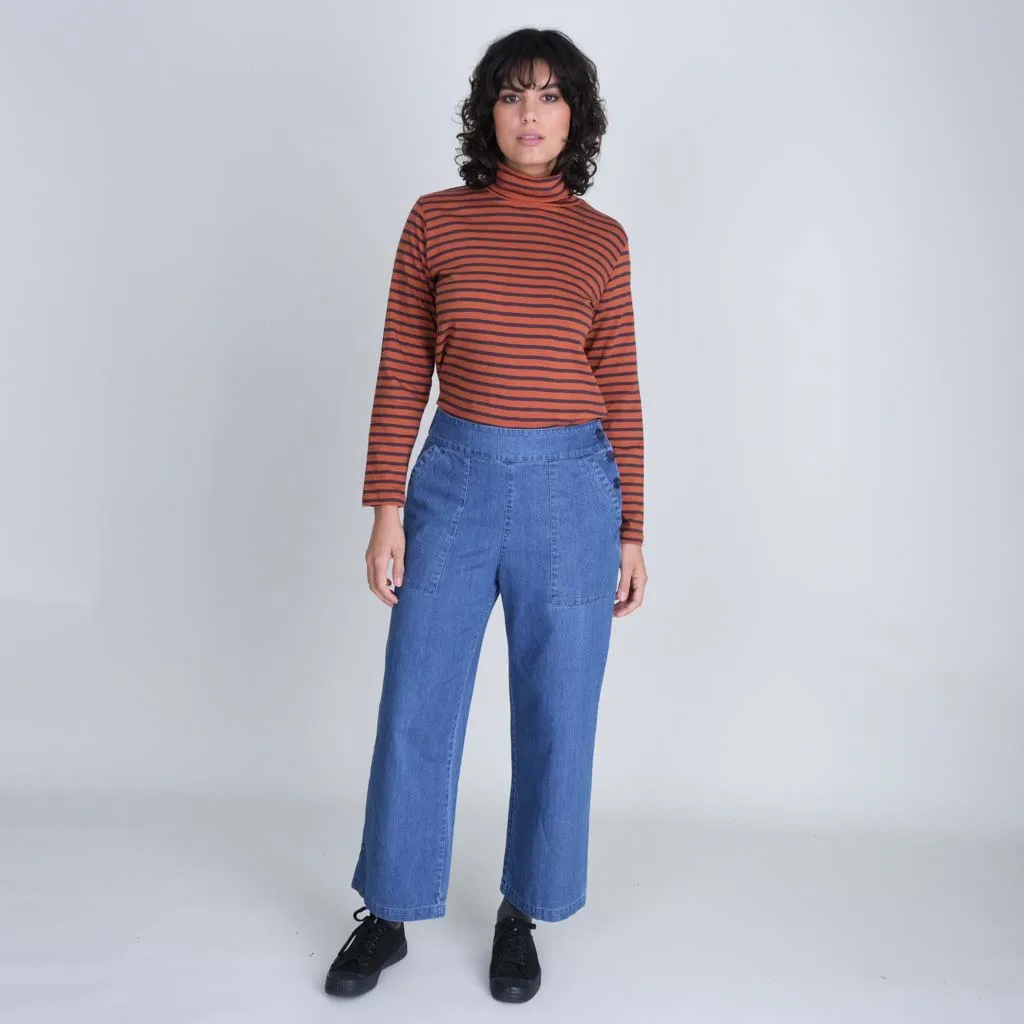 Anna Cotton Denim Wide Leg Trousers | Indigo