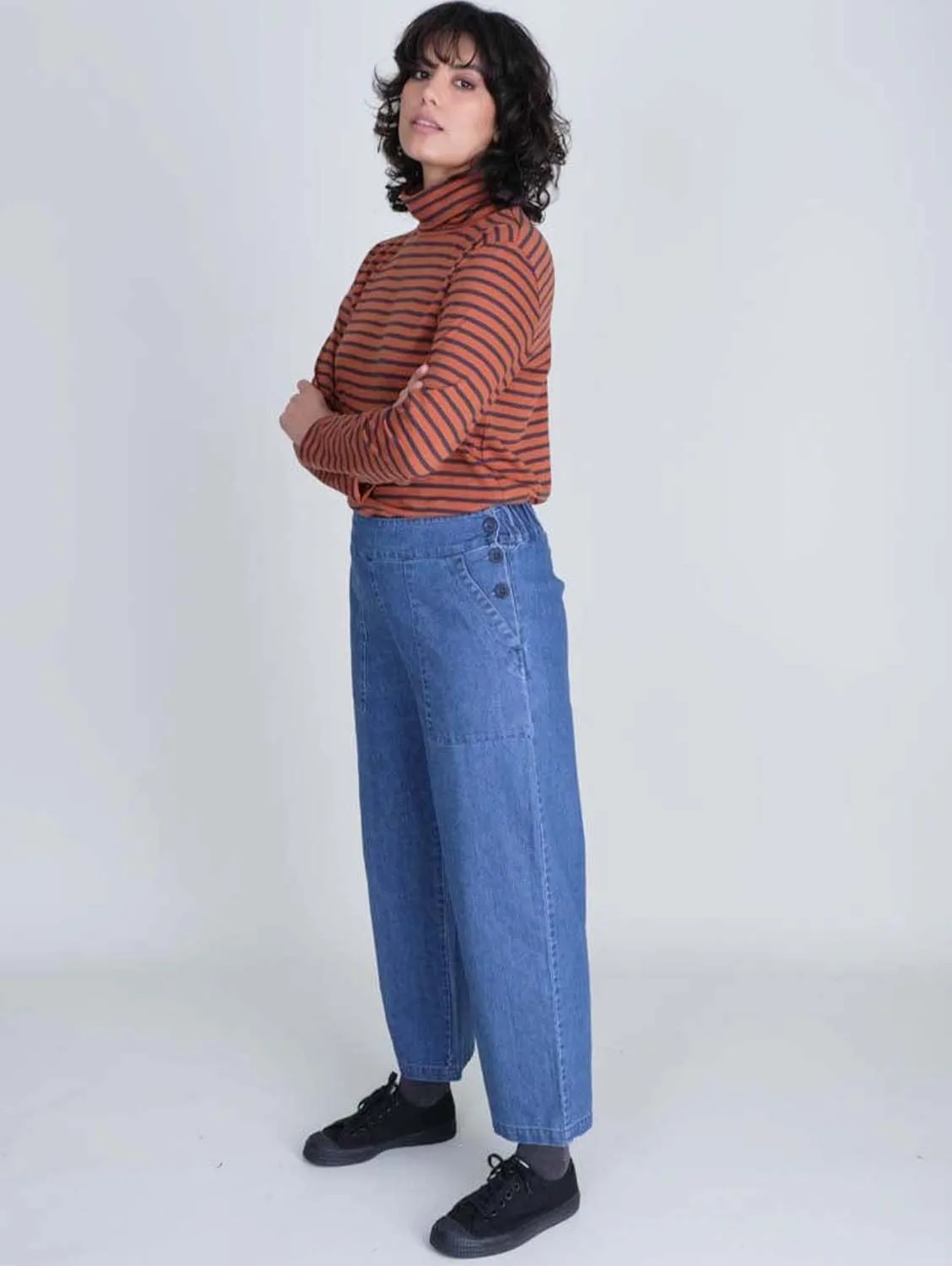 Anna Cotton Denim Wide Leg Trousers | Indigo