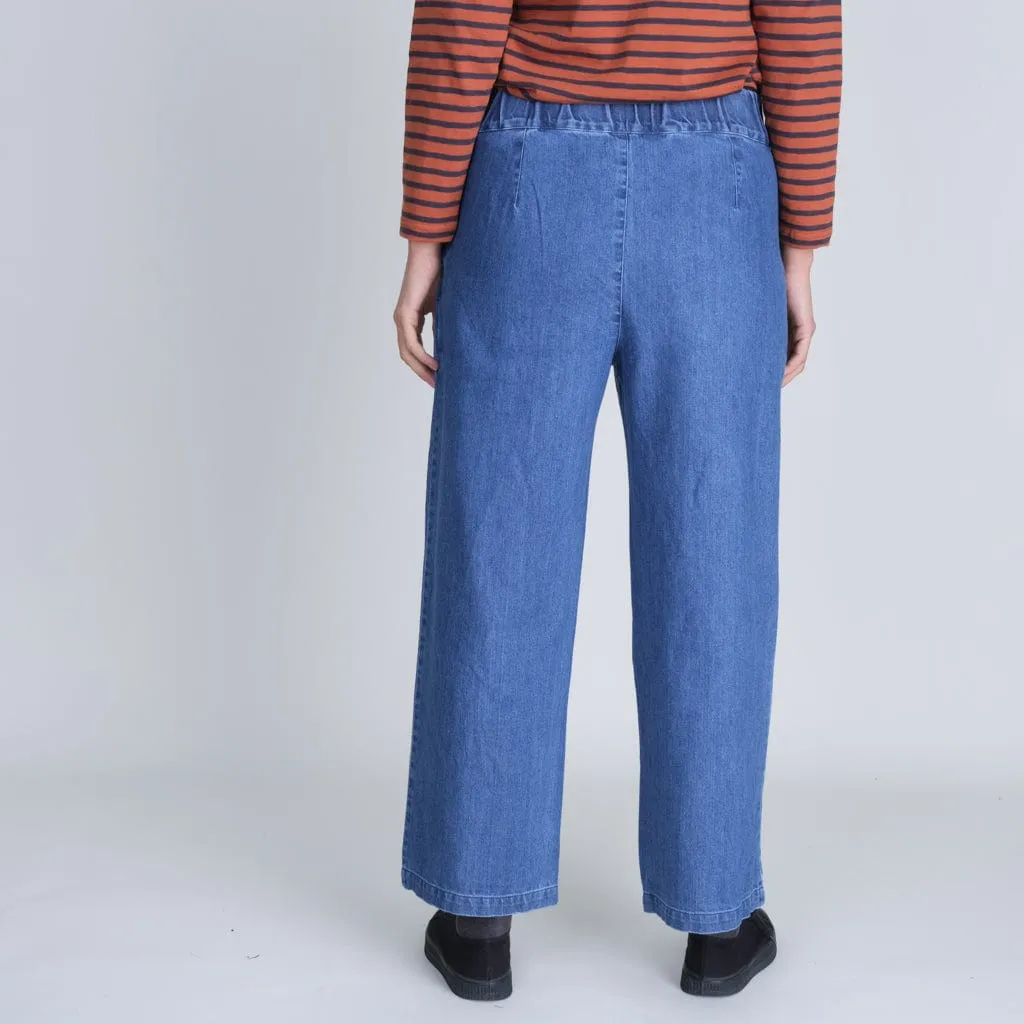 Anna Cotton Denim Wide Leg Trousers | Indigo