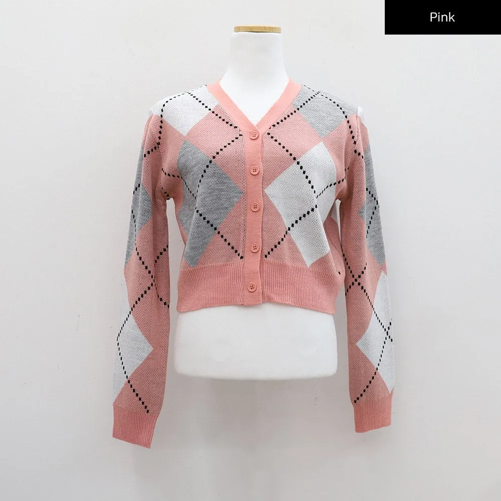 Argyle Cropped Cardigan CM21