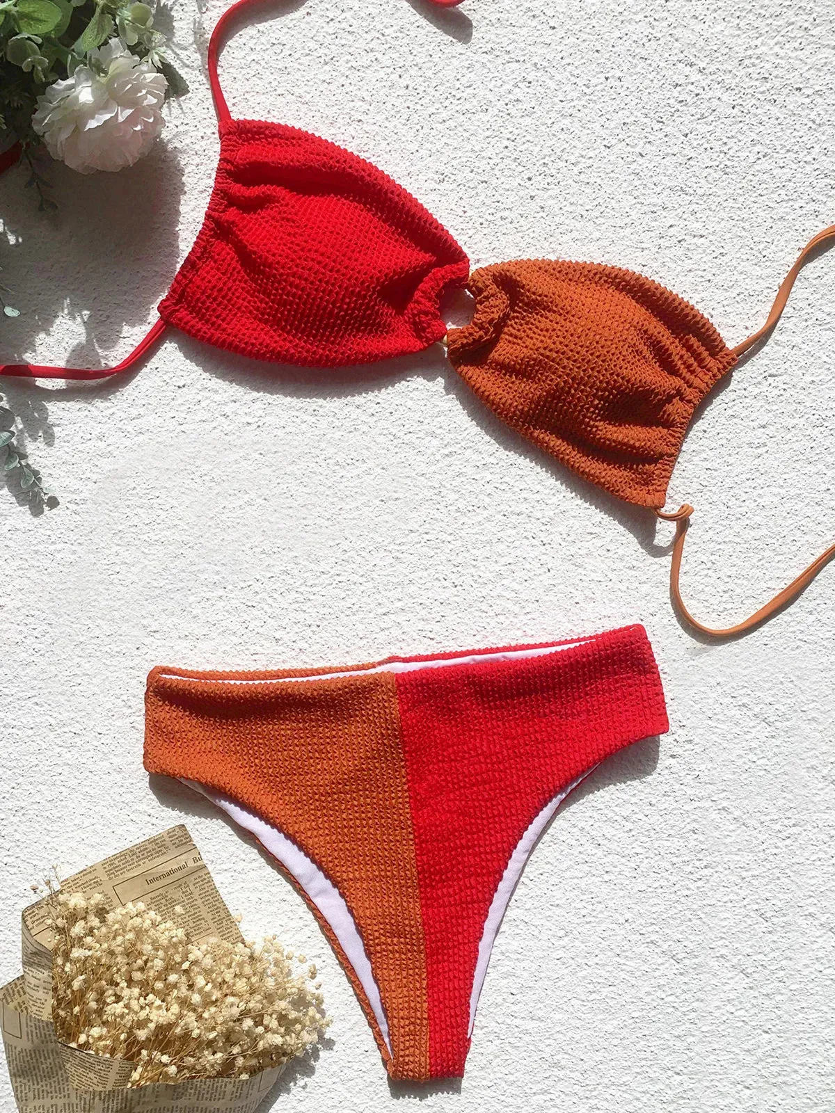 Artemis Ribbed Color Block High Waist Bikini