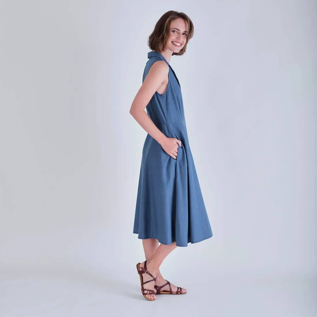 Aubrey Cotton Sleeveless Linen Shirt Dress | Denim