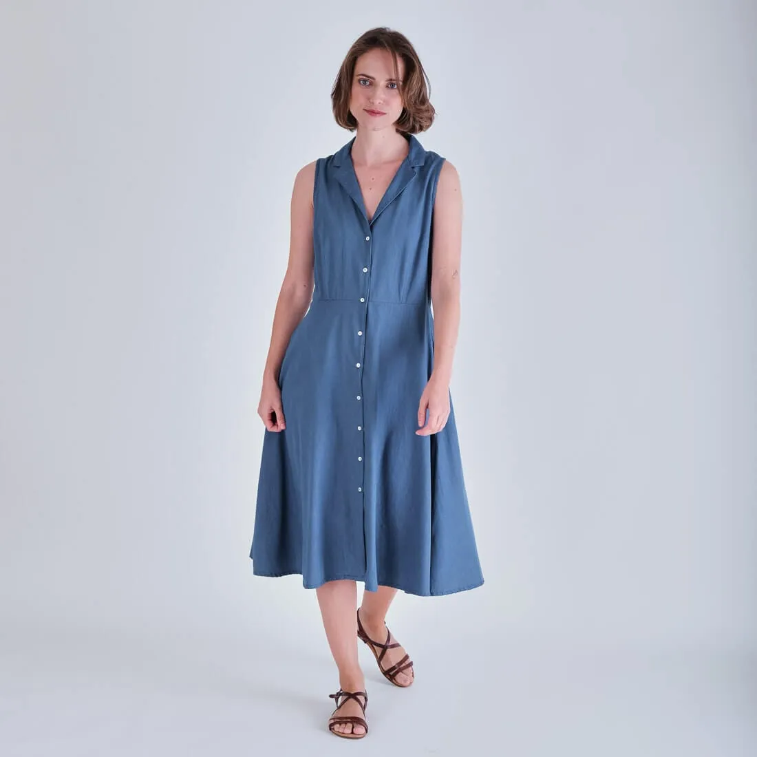 Aubrey Cotton Sleeveless Linen Shirt Dress | Denim