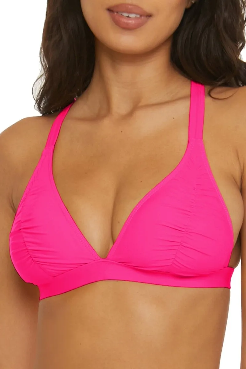 BCA SHIRR EFFECT HALTER BIKINI TOP