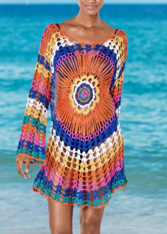 Beautiful Rainbow O-Neck Knit Cover Up Swimwear VC058