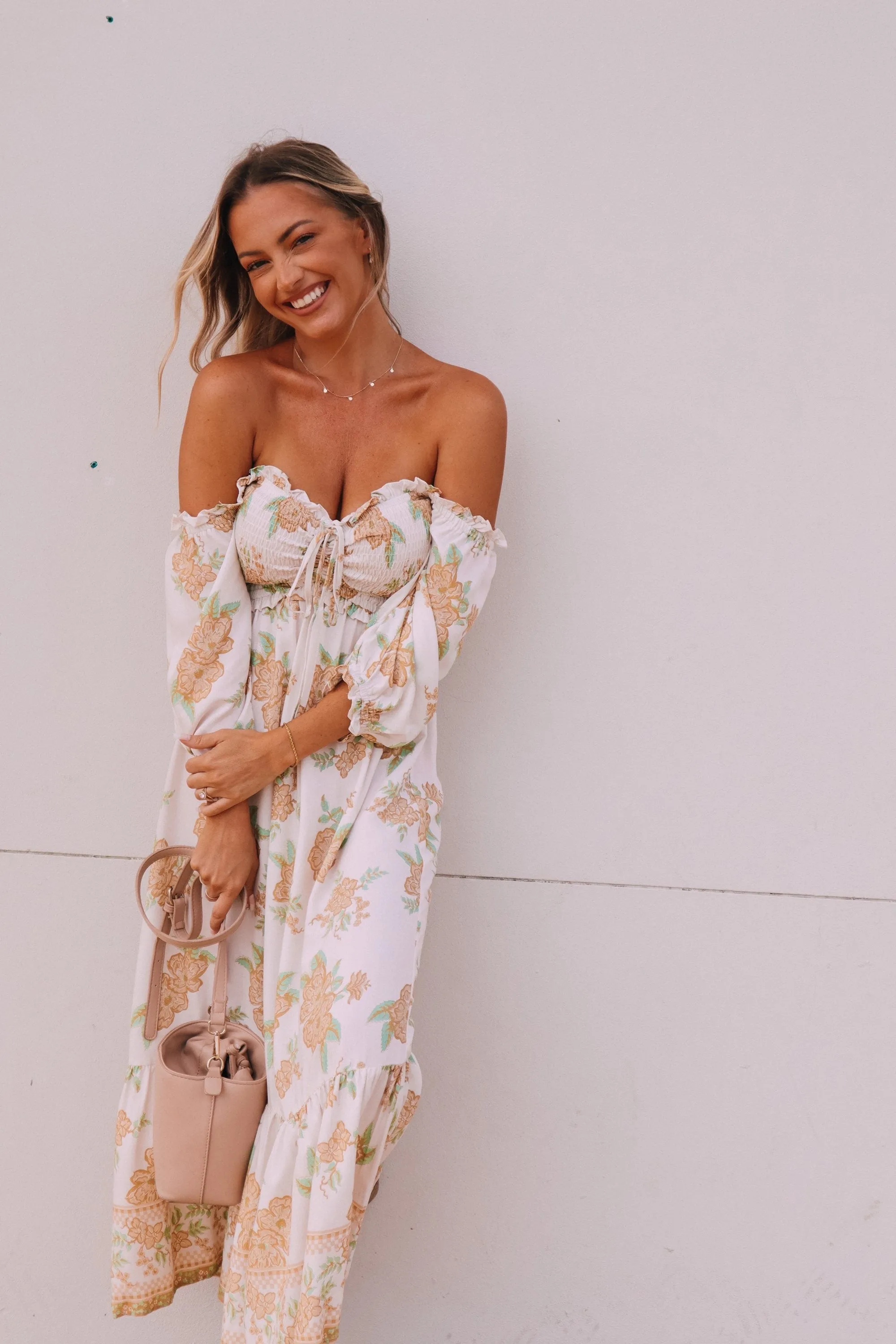 Beka Midi - Beige & Green Floral