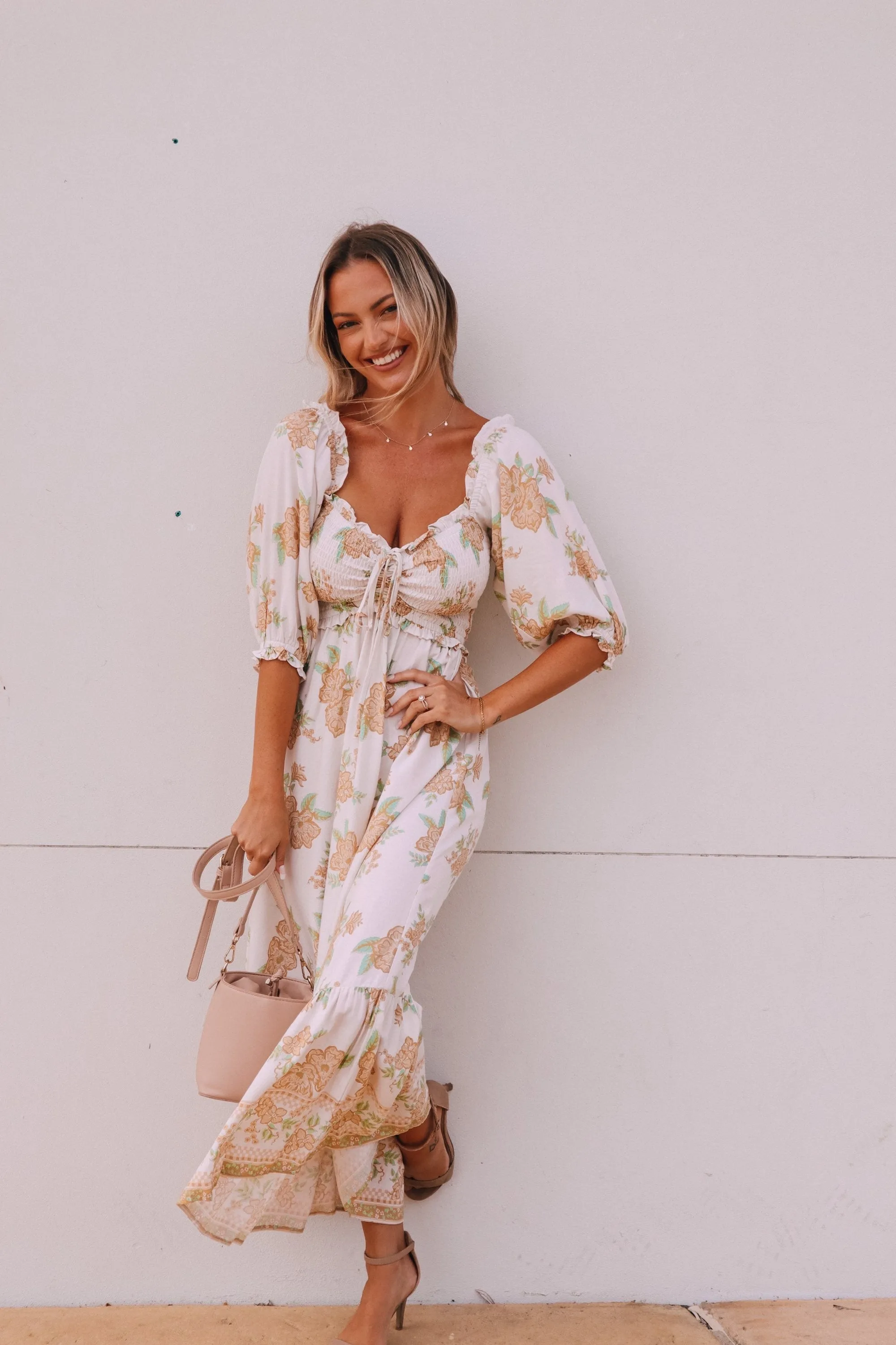 Beka Midi - Beige & Green Floral