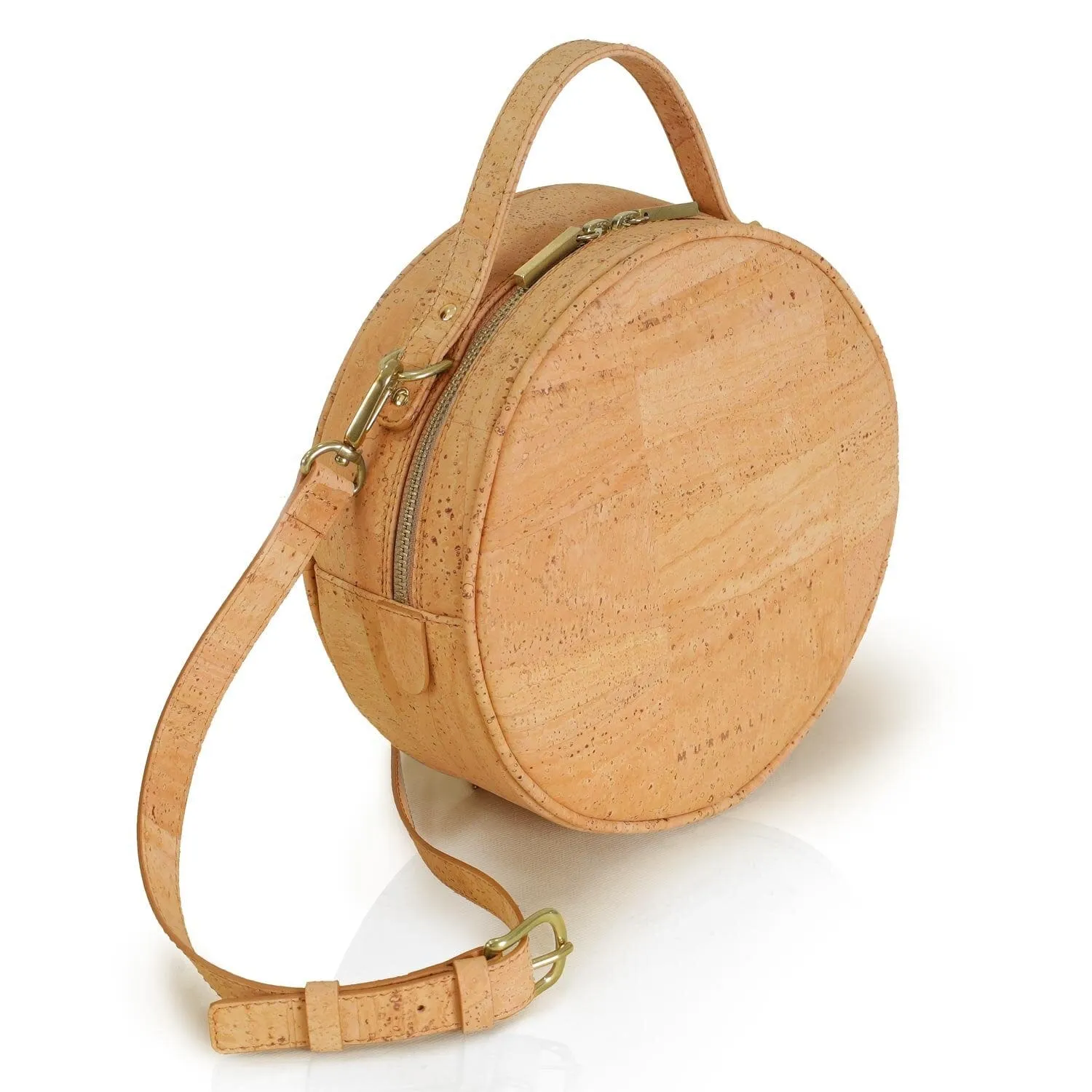 Beta Handcrafted Cork Vegan Round Shoulder Bag | Natural