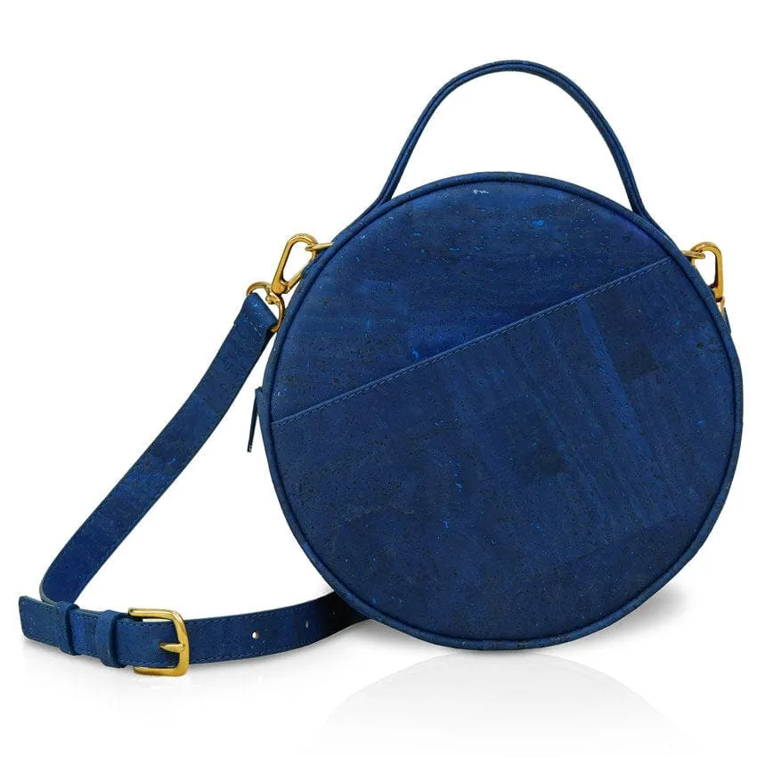 Beta Handcrafted Cork Vegan Round Shoulder Bag | Navy