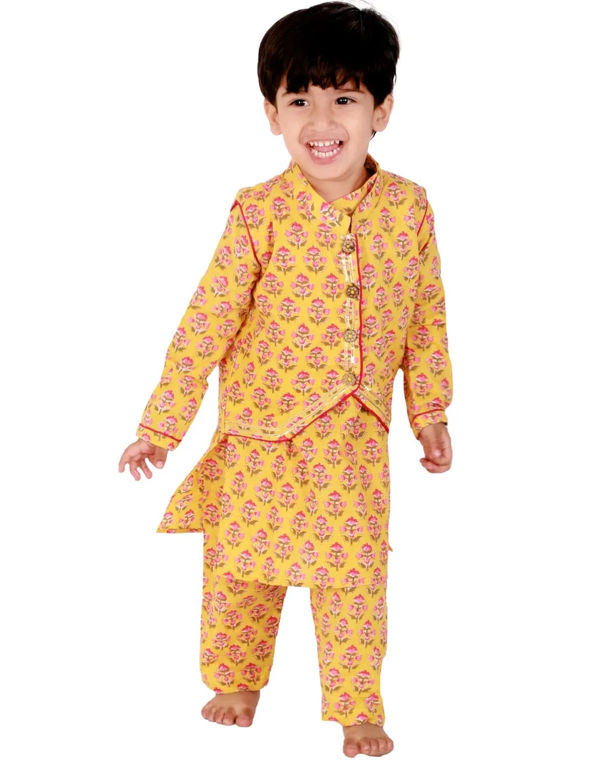 Block Print Kurta Pajama Set with Jacket