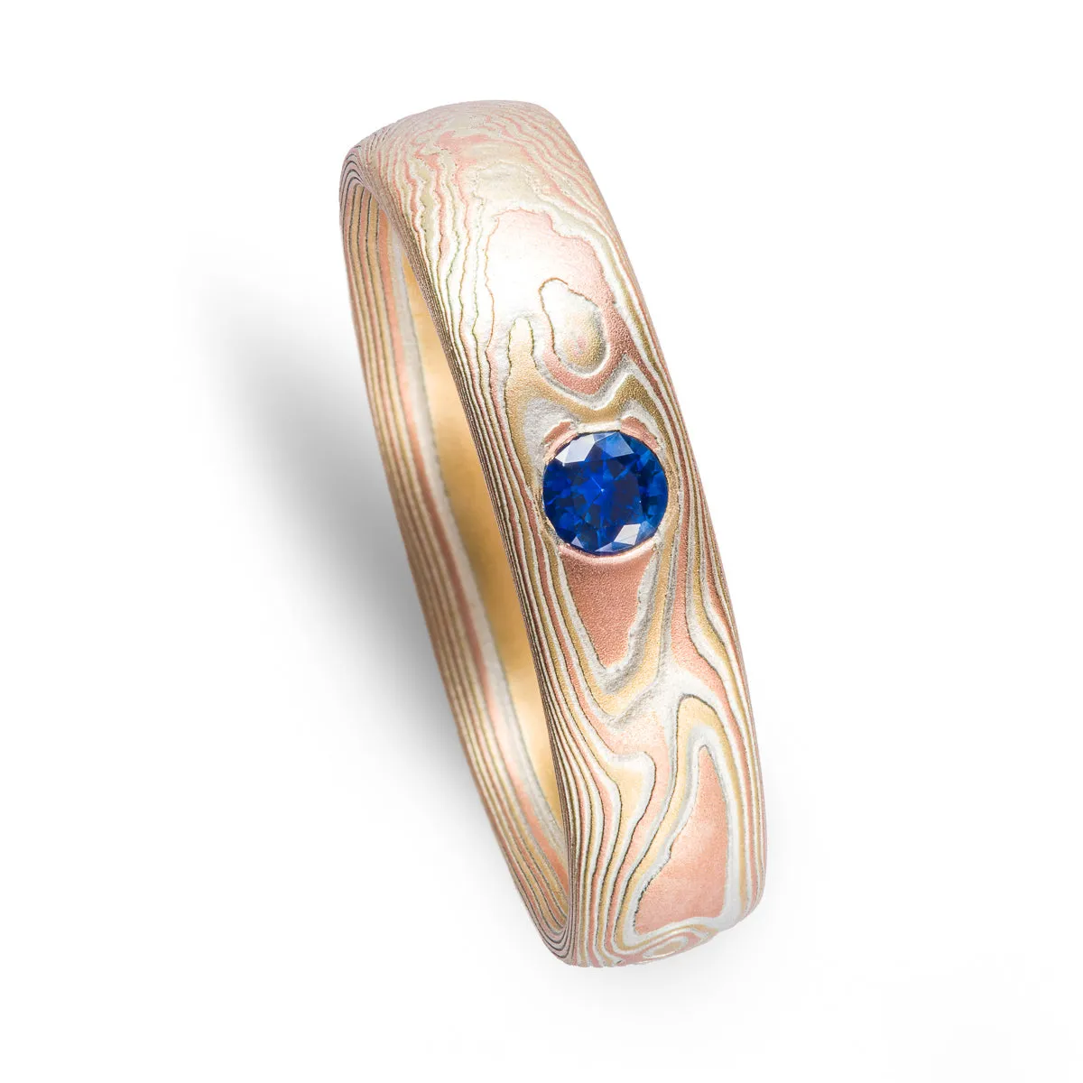 Blue Sapphire Woodgrain Band in Fire Palette