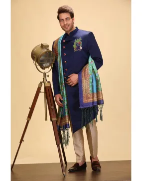 BluesnGreys Blue Indo Western Kurta Set - Rent