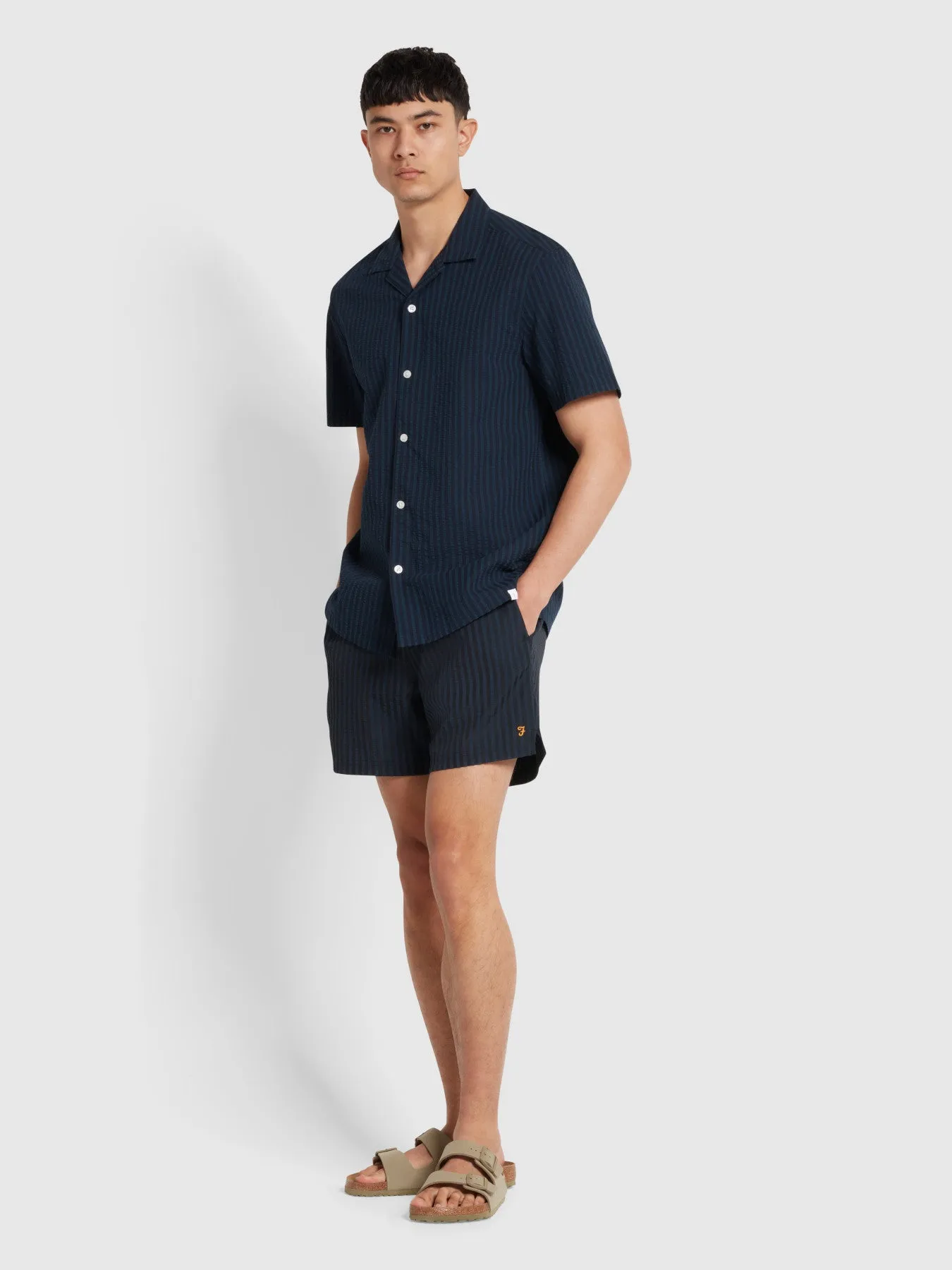 Brook Short Sleeve Revere Shirt In True Navy