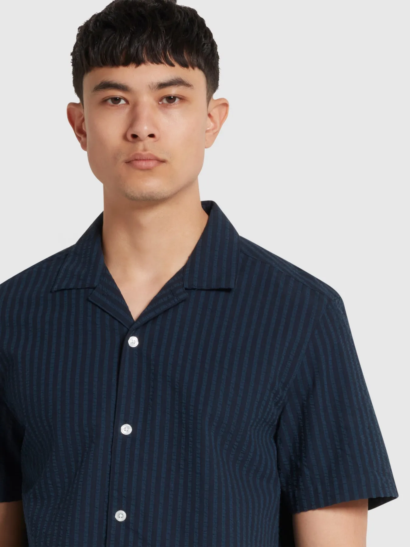 Brook Short Sleeve Revere Shirt In True Navy