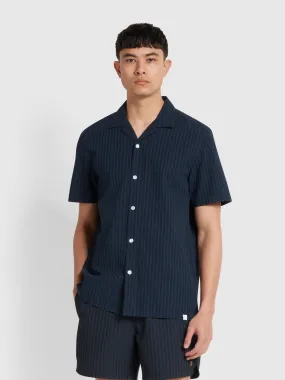 Brook Short Sleeve Revere Shirt In True Navy