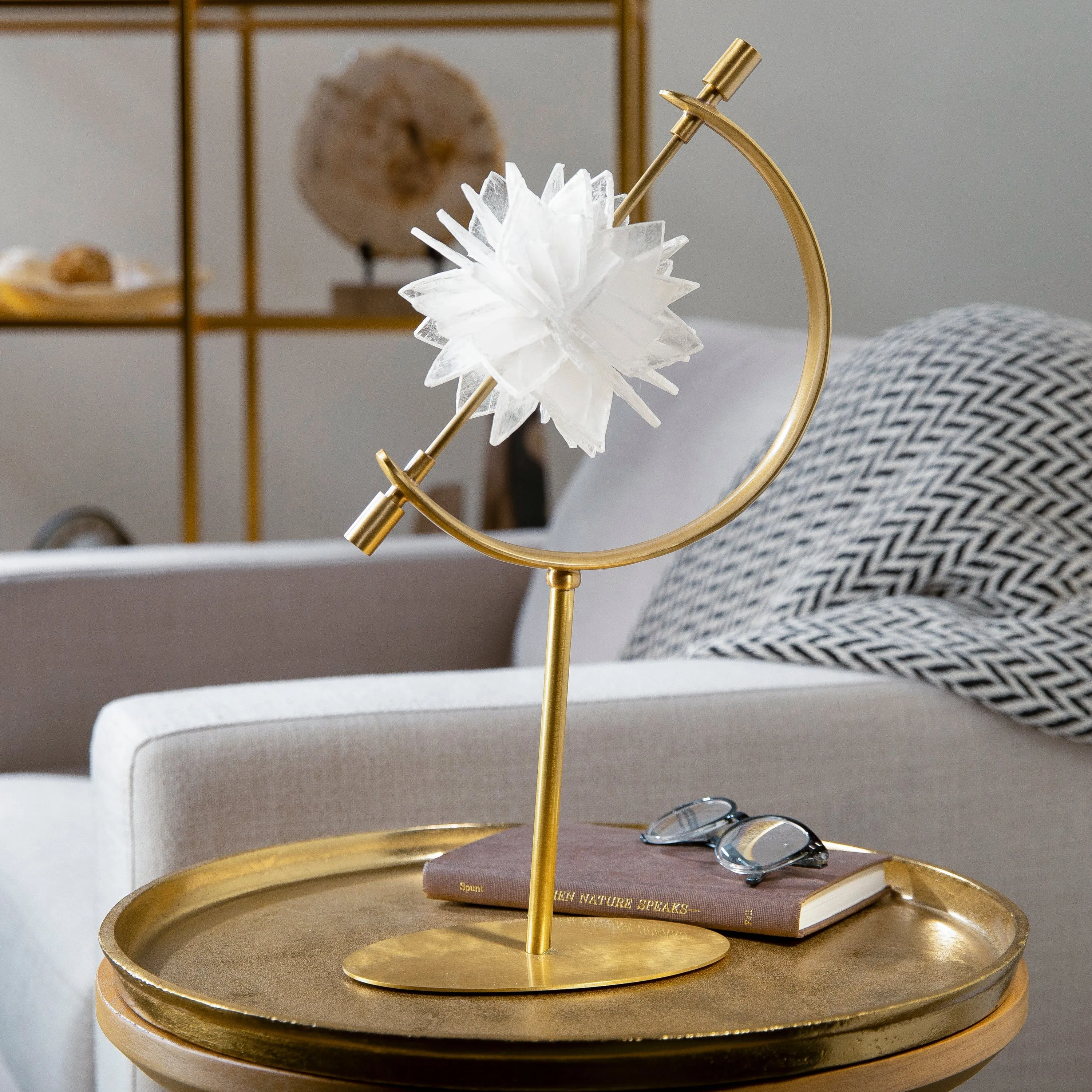 Calcite Flower on Arc Brass Stand