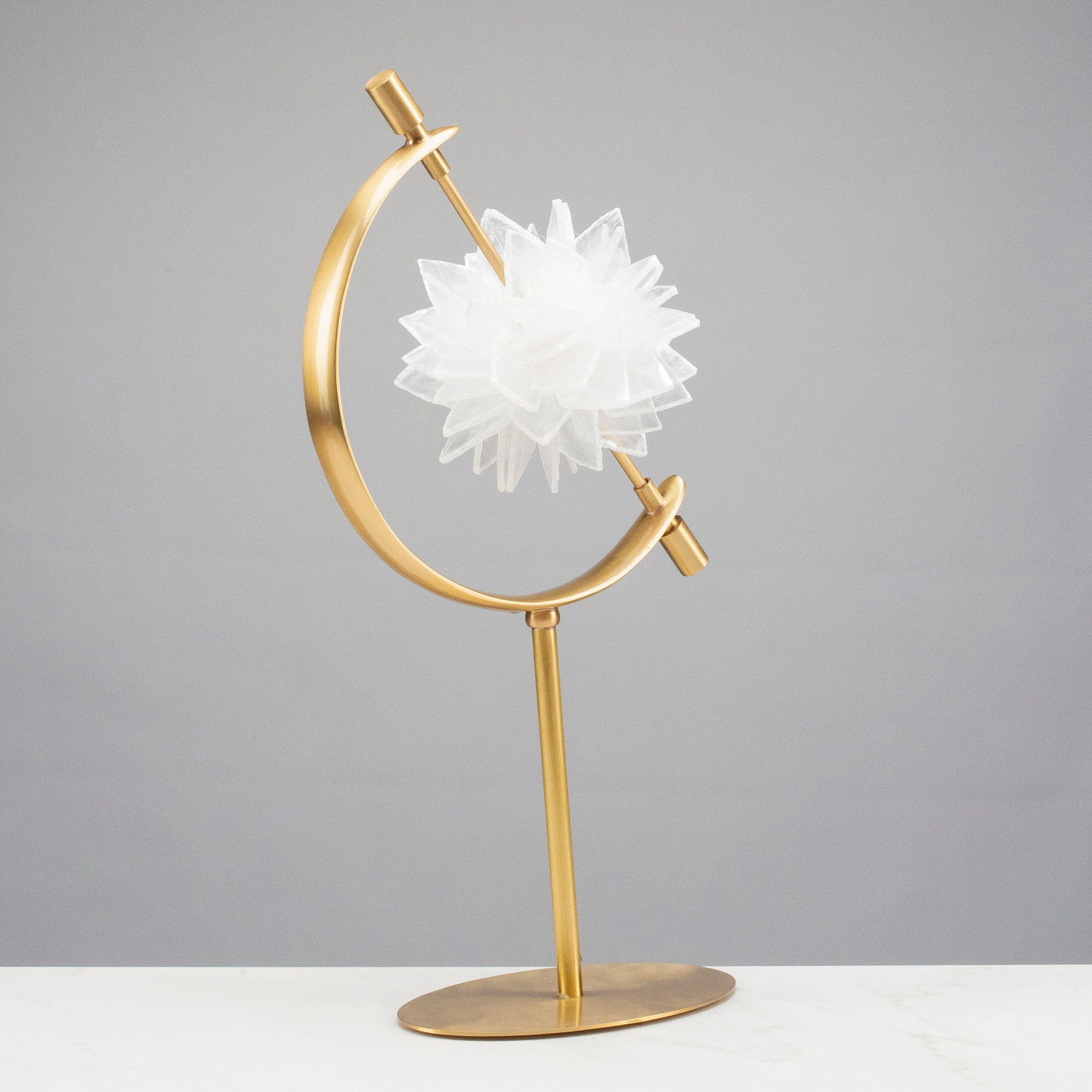 Calcite Flower on Arc Brass Stand