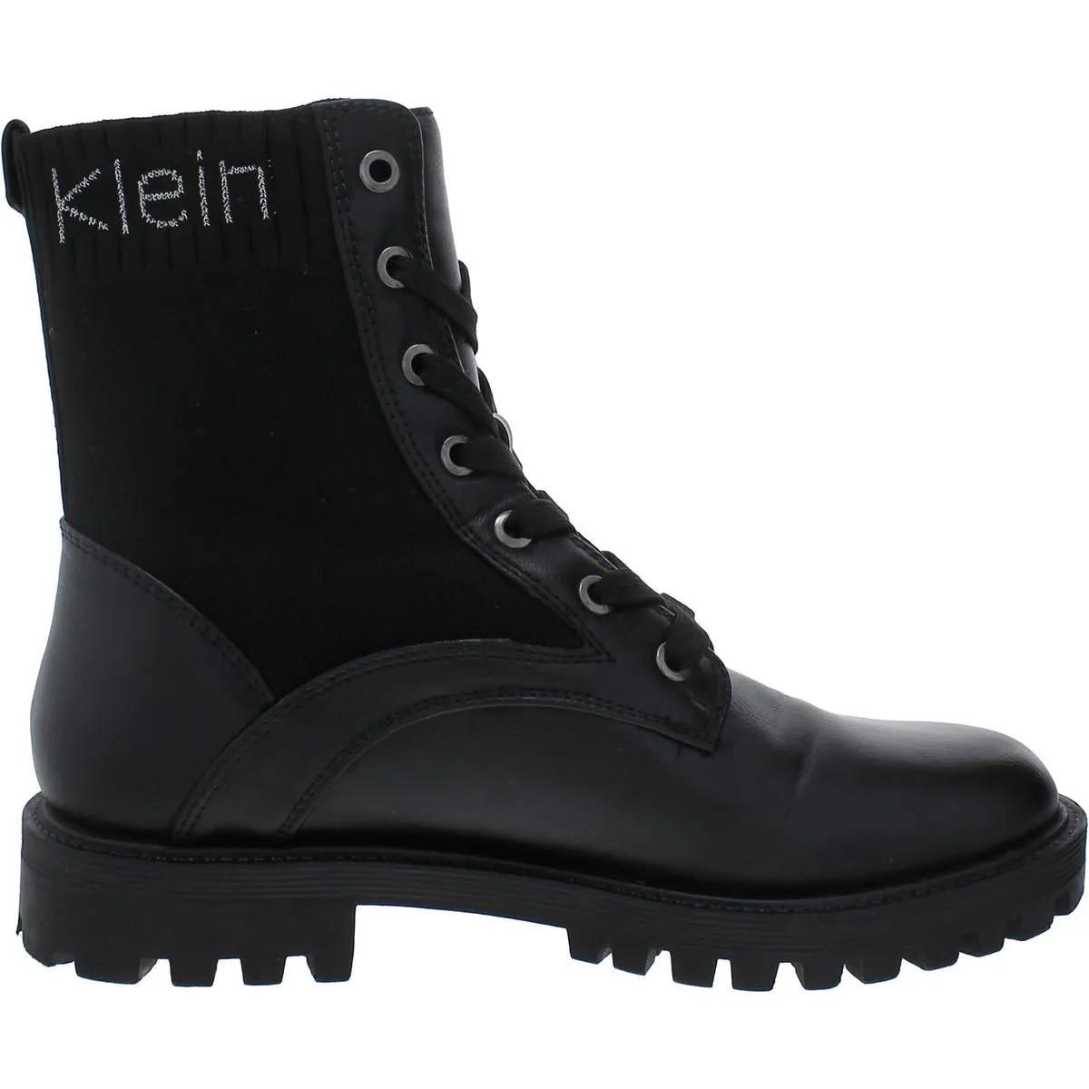 Calvin Klein Womens Galica Faux Leather Ankle Combat & Lace-Up Boots