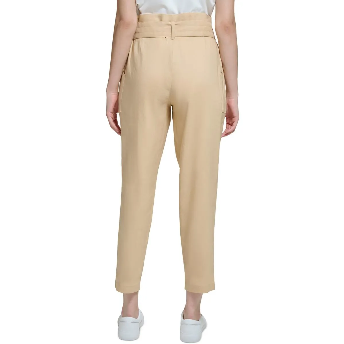 Calvin Klein Womens Linen High Waist Cropped Pants