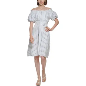 Calvin Klein Womens Puff Sleeve Knee Fit & Flare Dress