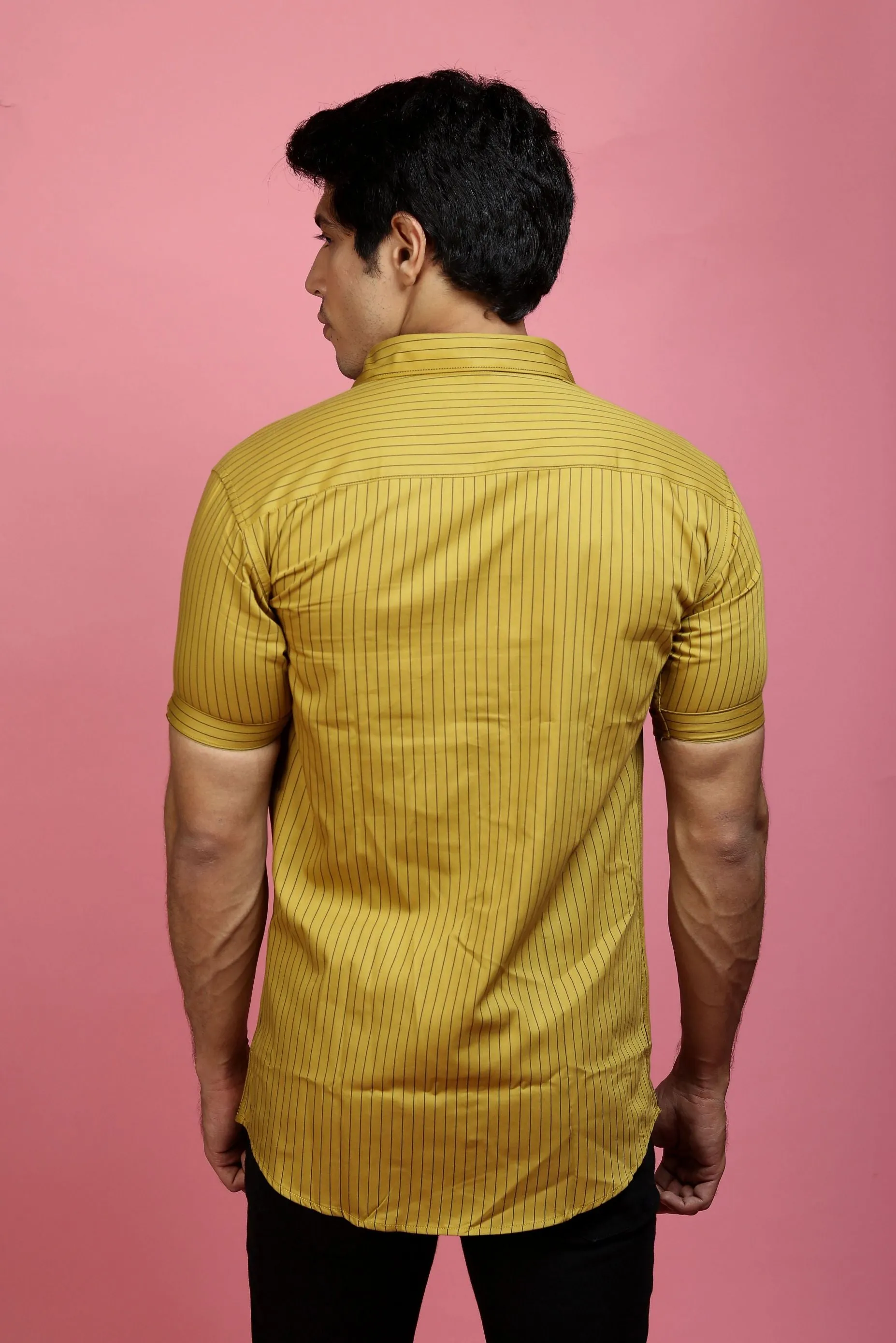 Casual Half Sleeve Shirts - Men Casual Mustard Lining Shirt