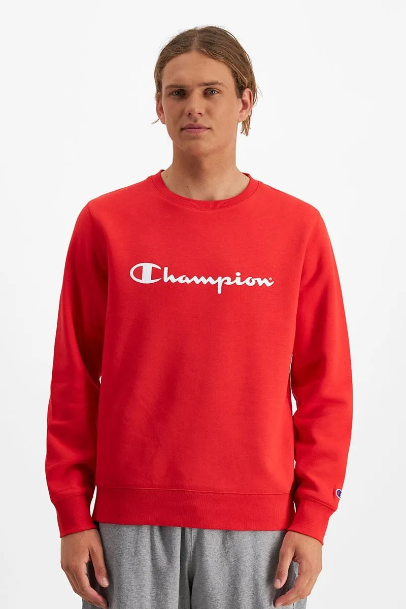 CHAMPION MEN'S SCRIPT RED CREW SWEATSHIRT