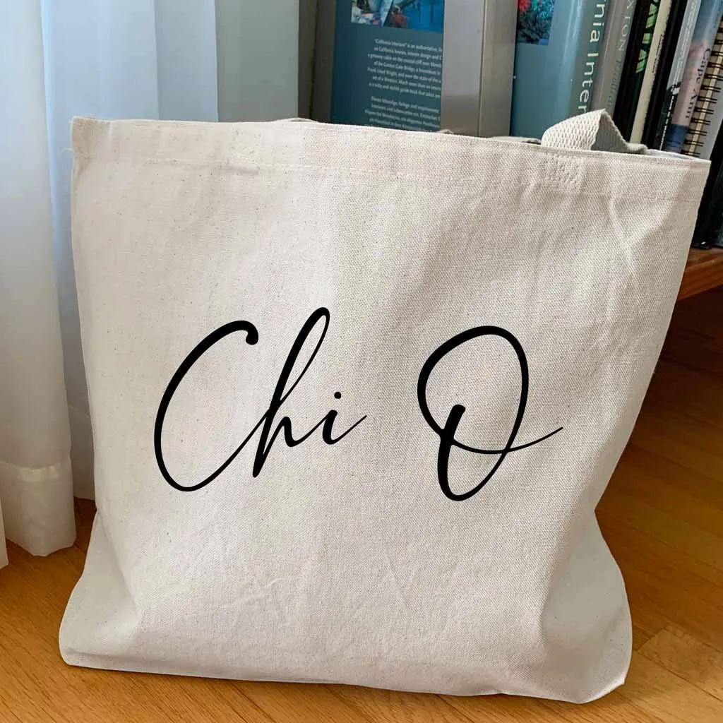 Chi Omega Script Writing Nickname Canvas Tote Bag