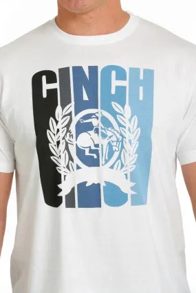 Cinch Mens T-Shirt White with Blue Logo