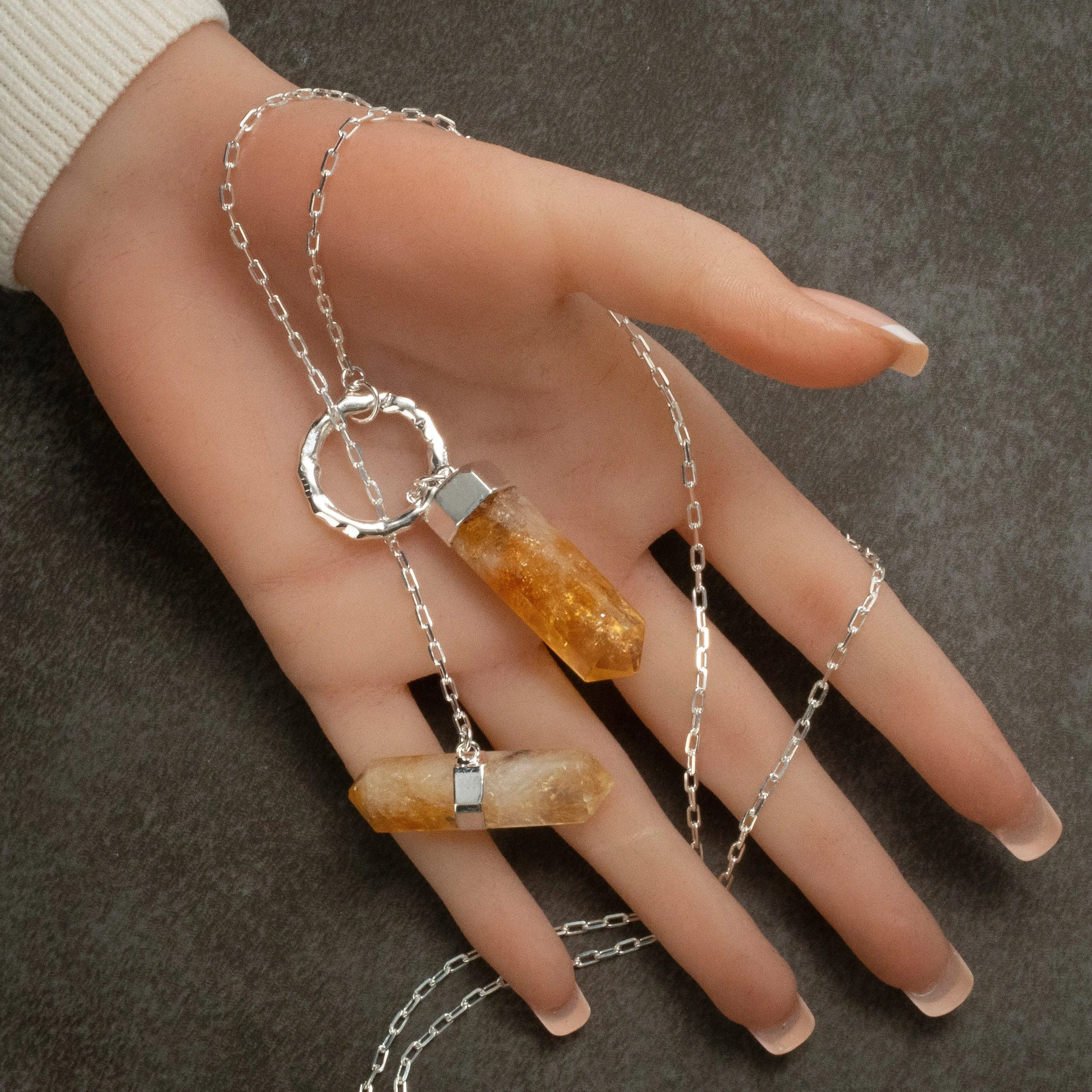 Citrine Y Necklace