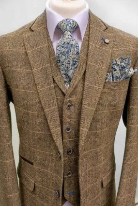 Classic Brown 3 Piece Tweed Wedding Suit