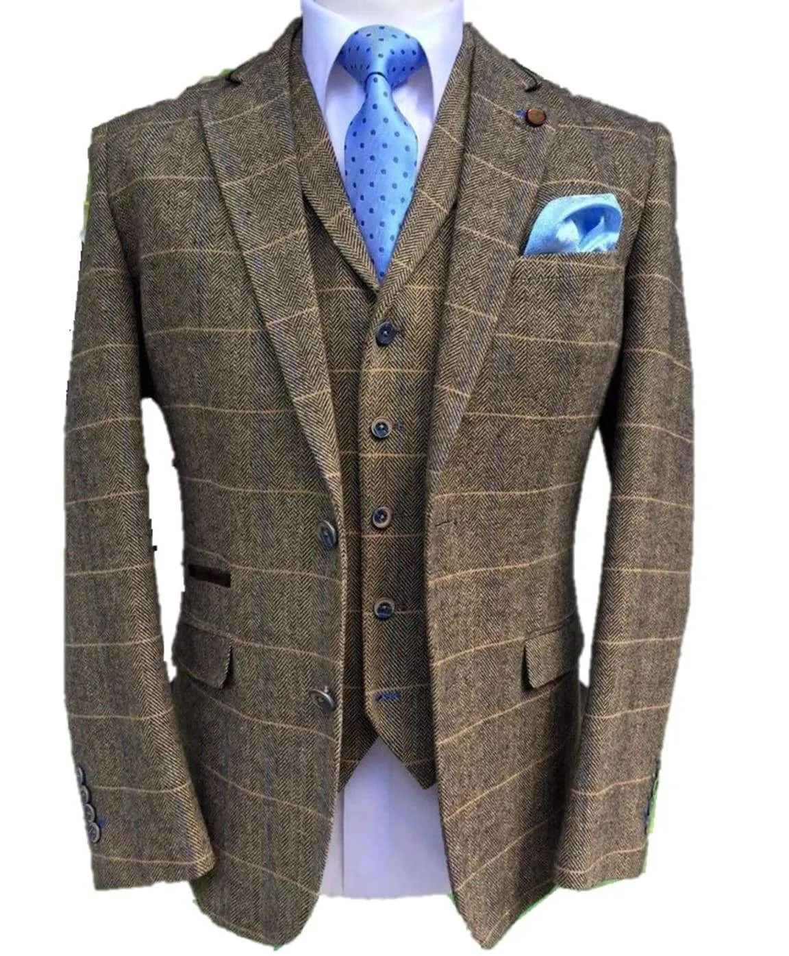 Classic Brown 3 Piece Tweed Wedding Suit