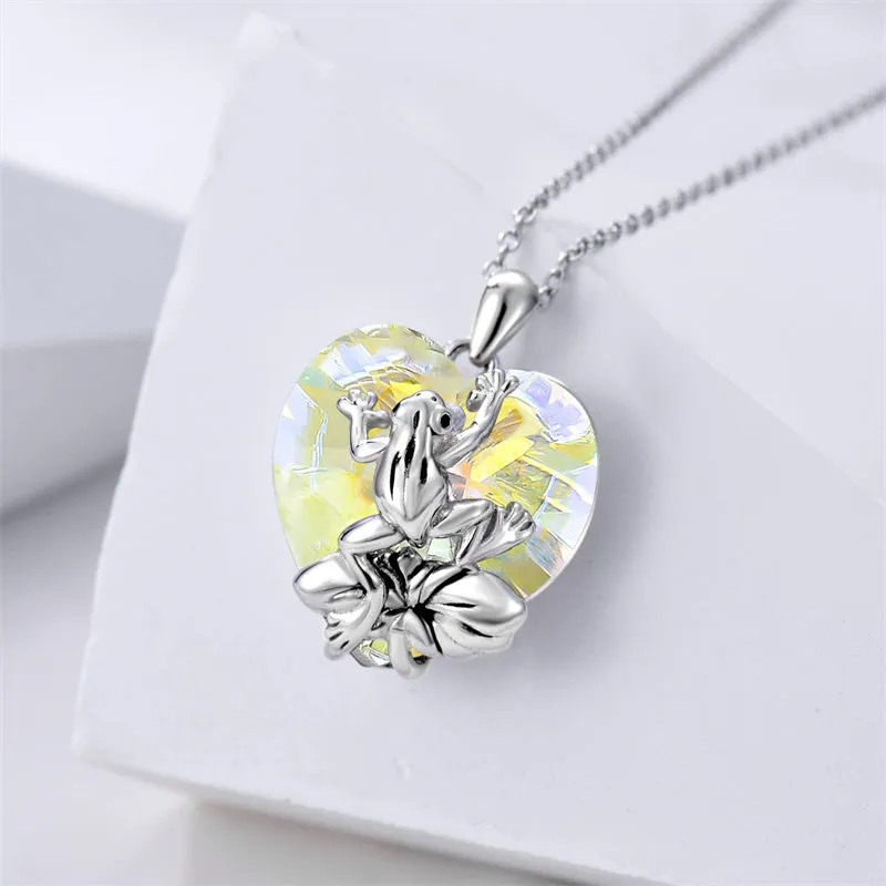 Crystal Frog Necklace Sterling Silver Frog Pendant Birthstone Necklace Jewelry Gift for Women Girl