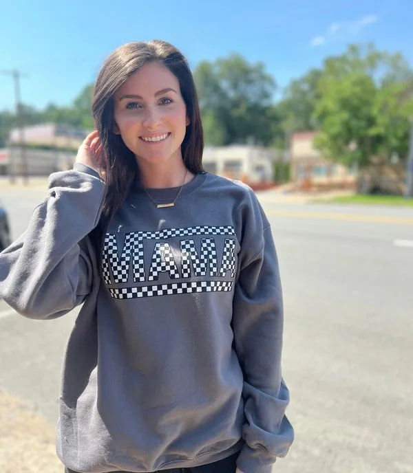 Curvy Charcoal Checkered Mama Sweatshirt