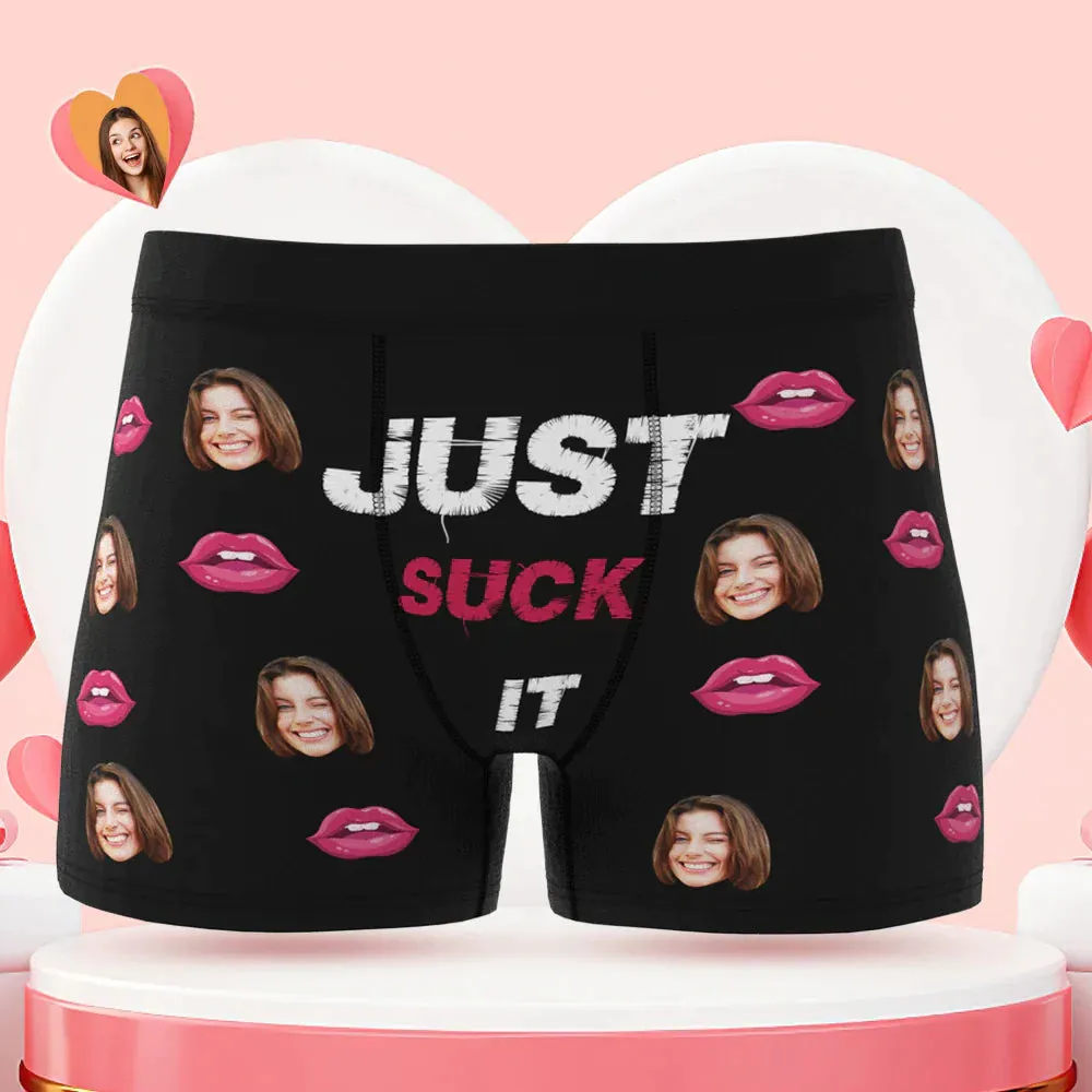 Custom Face Boxer Briefs Just Suck It Personalised Naughty Valentine's Day Gift for Him