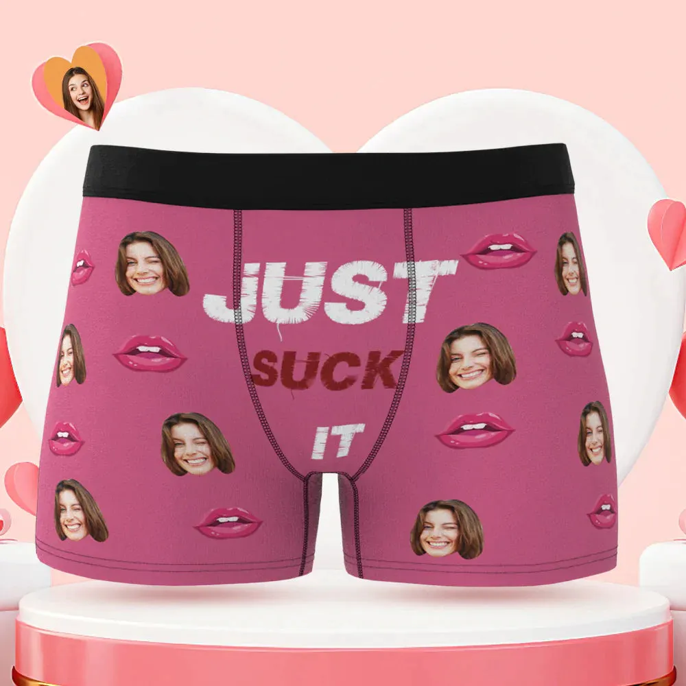 Custom Face Boxer Briefs Just Suck It Personalised Naughty Valentine's Day Gift for Him