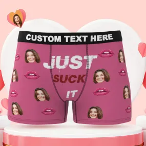 Custom Face Boxer Briefs Just Suck It Personalised Naughty Valentine's Day Gift for Him