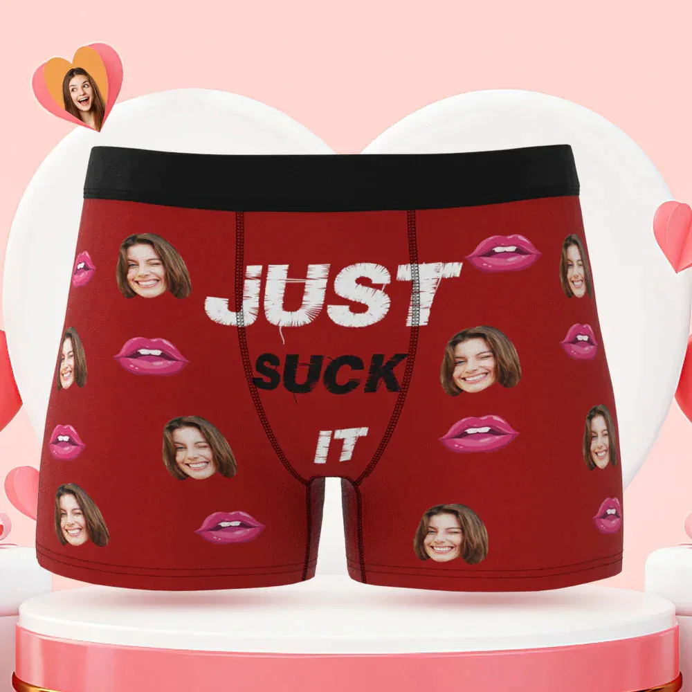 Custom Face Boxer Briefs Just Suck It Personalised Naughty Valentine's Day Gift for Him