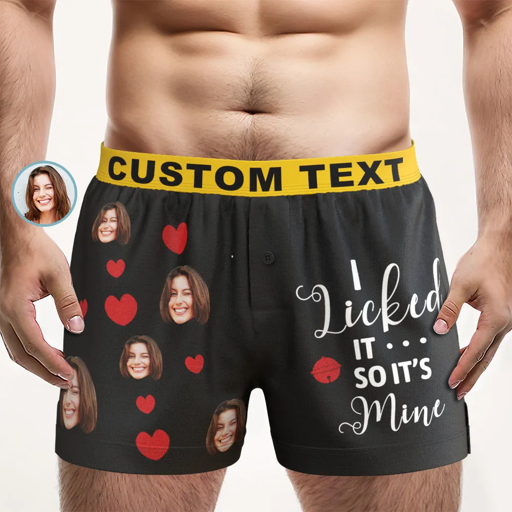 Custom Face Boxer Shorts I LICKED IT Personalized Waistband Casual Underwear for Him